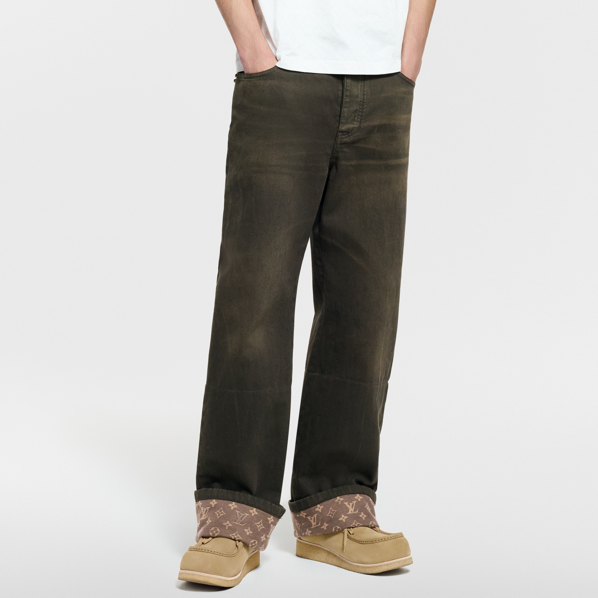 Waxed Denim Pants With Signature Turn-Ups  in Pria
