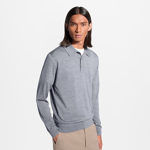 Wool Silk Cashmere Long-Sleeved Polo Shirt in Pria's Pakaian Semua Koleksi collections by Louis Vuitton (Perbesar produk)